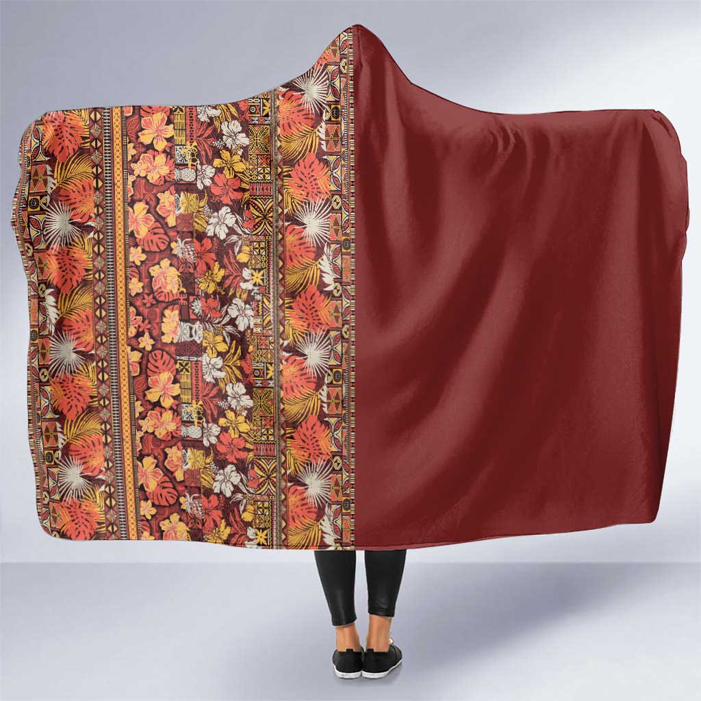 Hawaiian Tribal Elements Hibiscus Hooded Blanket Red Pattern LT9 One Size Red - Polynesian Pride