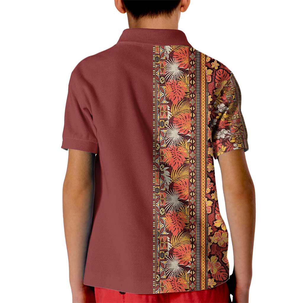 Hawaiian Tribal Elements Hibiscus Kid Polo Shirt Red Pattern - Polynesian Pride