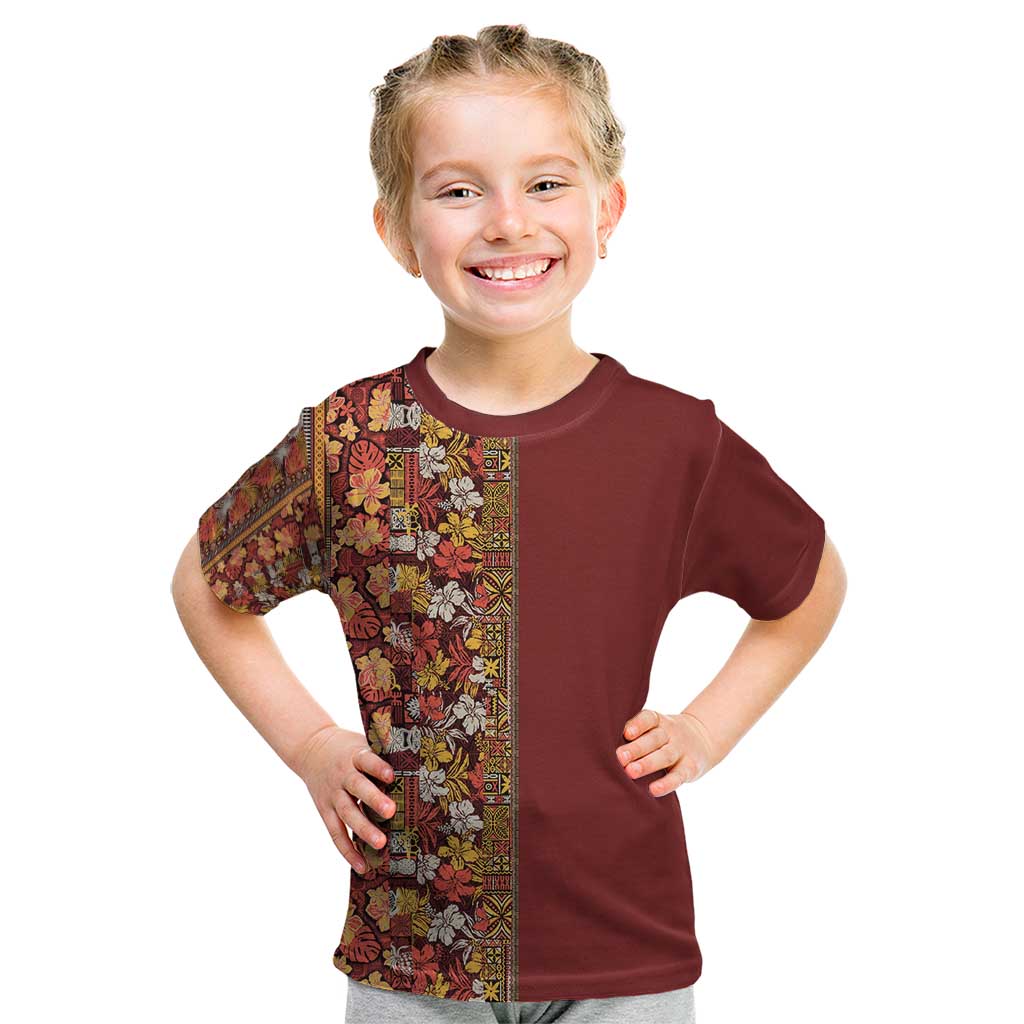 Hawaiian Tribal Elements Hibiscus Kid T Shirt Red Pattern LT9 Red - Polynesian Pride