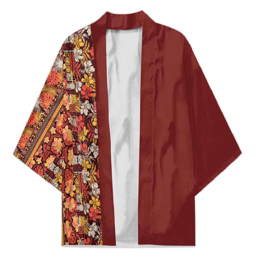 Hawaiian Tribal Elements Hibiscus Kimono Red Pattern - Polynesian Pride