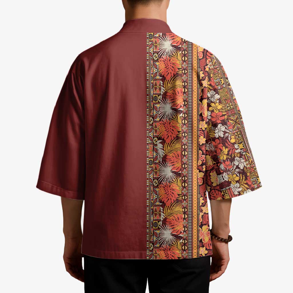 Hawaiian Tribal Elements Hibiscus Kimono Red Pattern - Polynesian Pride