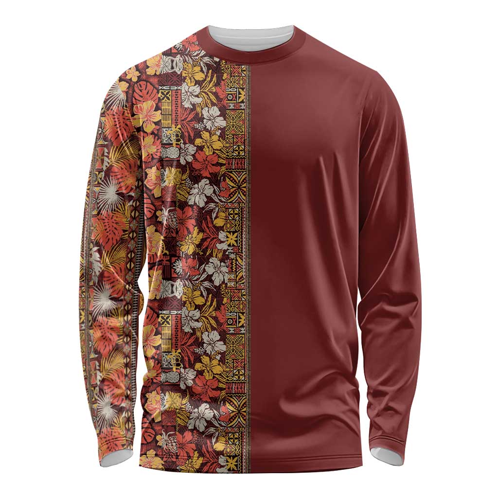 Hawaiian Tribal Elements Hibiscus Long Sleeve Shirt Red Pattern LT9 Unisex Red - Polynesian Pride
