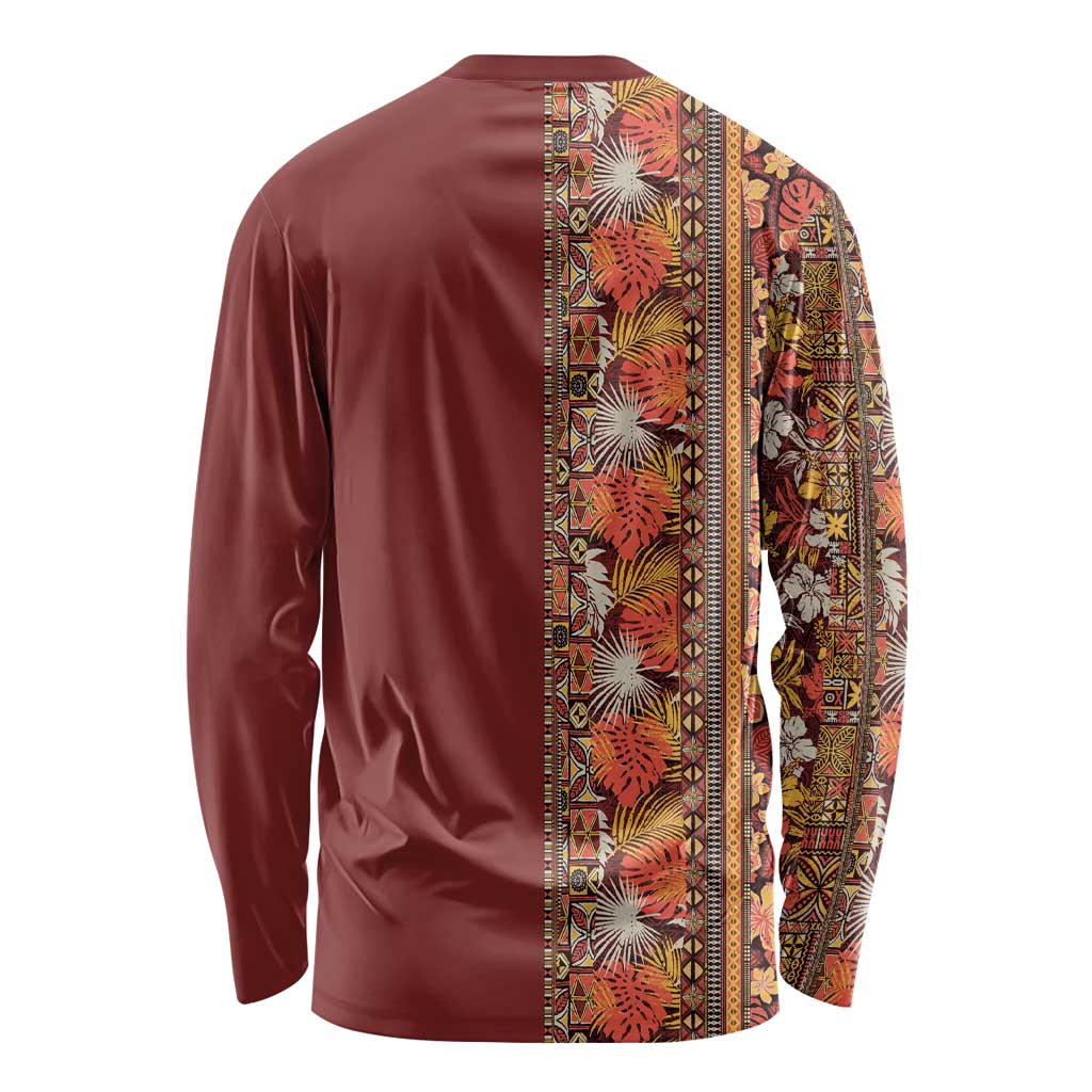 Hawaiian Tribal Elements Hibiscus Long Sleeve Shirt Red Pattern - Polynesian Pride