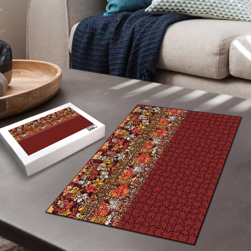 Hawaiian Tribal Elements Hibiscus Puzzle Red Pattern - Polynesian Pride
