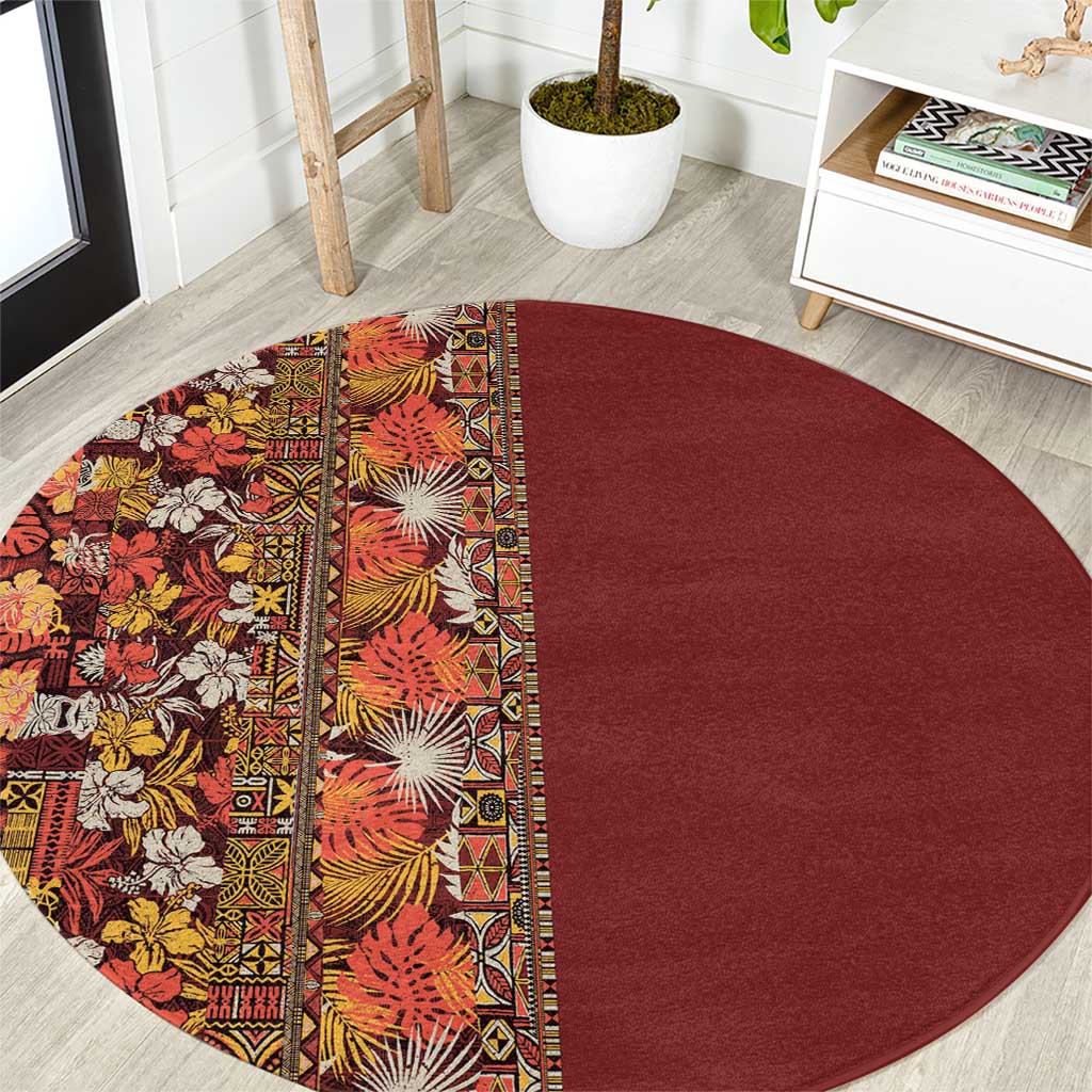 Hawaiian Tribal Elements Hibiscus Round Carpet Red Pattern LT9 Red - Polynesian Pride
