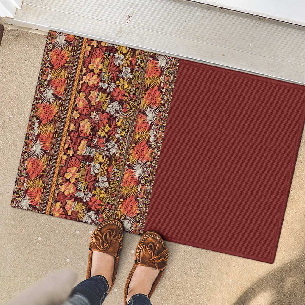 Hawaiian Tribal Elements Hibiscus Rubber Doormat Red Pattern - Polynesian Pride