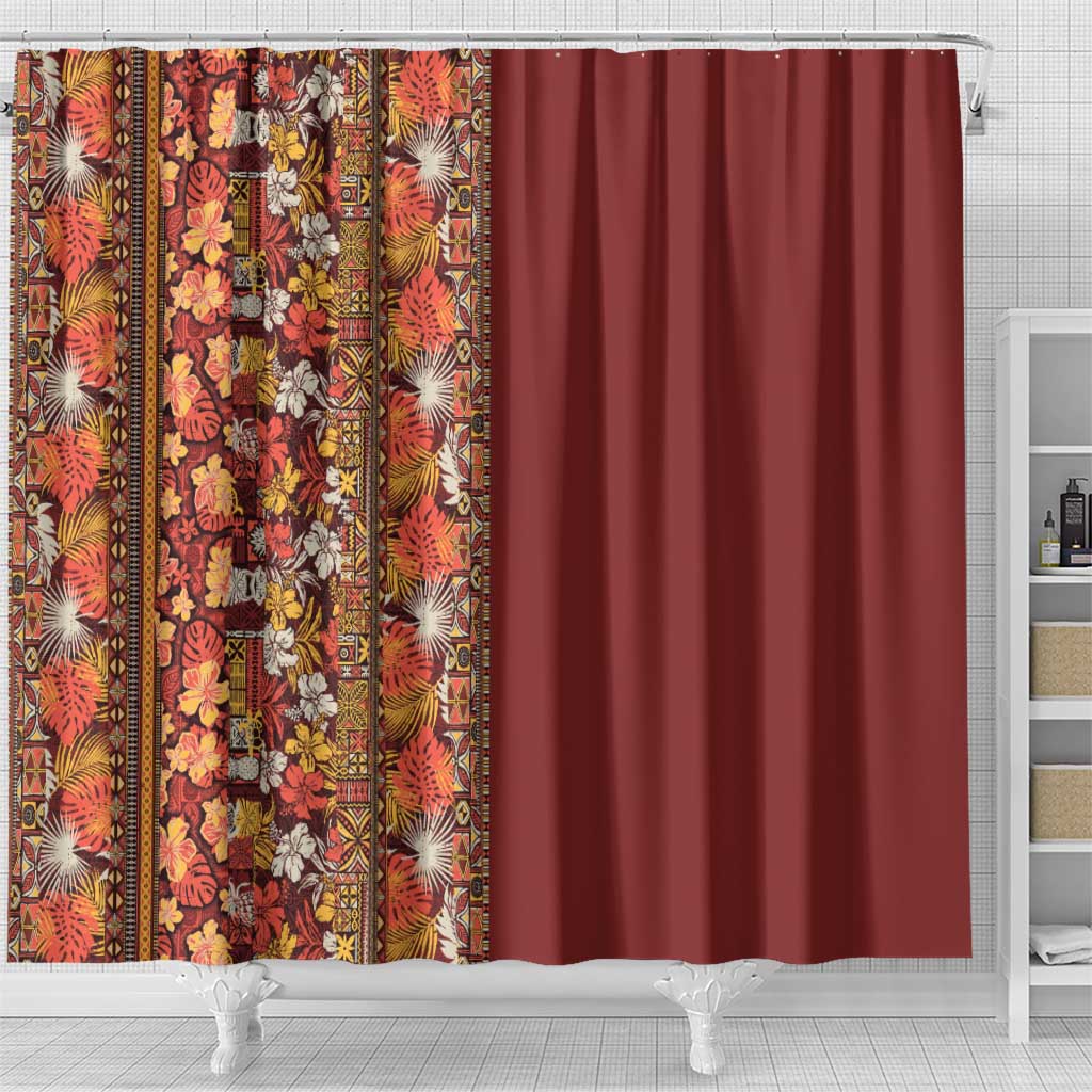 Hawaiian Tribal Elements Hibiscus Shower Curtain Red Pattern LT9 - Polynesian Pride