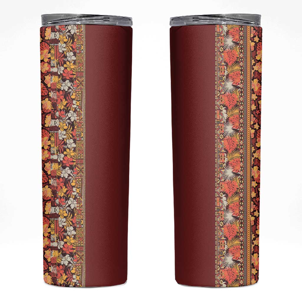Hawaiian Tribal Elements Hibiscus Skinny Tumbler Red Pattern - Polynesian Pride
