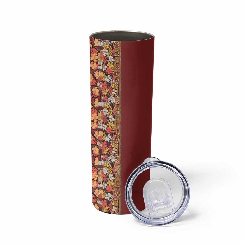 Hawaiian Tribal Elements Hibiscus Skinny Tumbler Red Pattern - Polynesian Pride