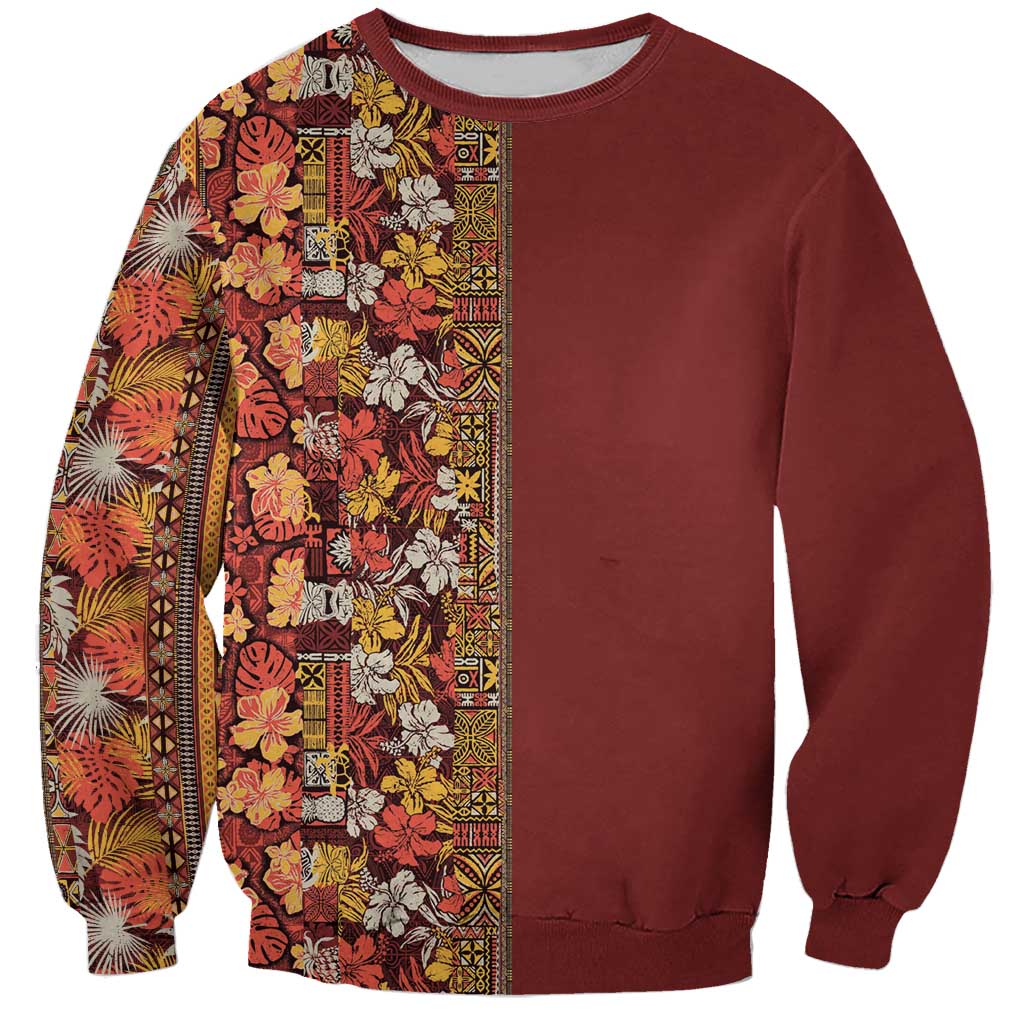 Hawaiian Tribal Elements Hibiscus Sweatshirt Red Pattern LT9 Unisex Red - Polynesian Pride