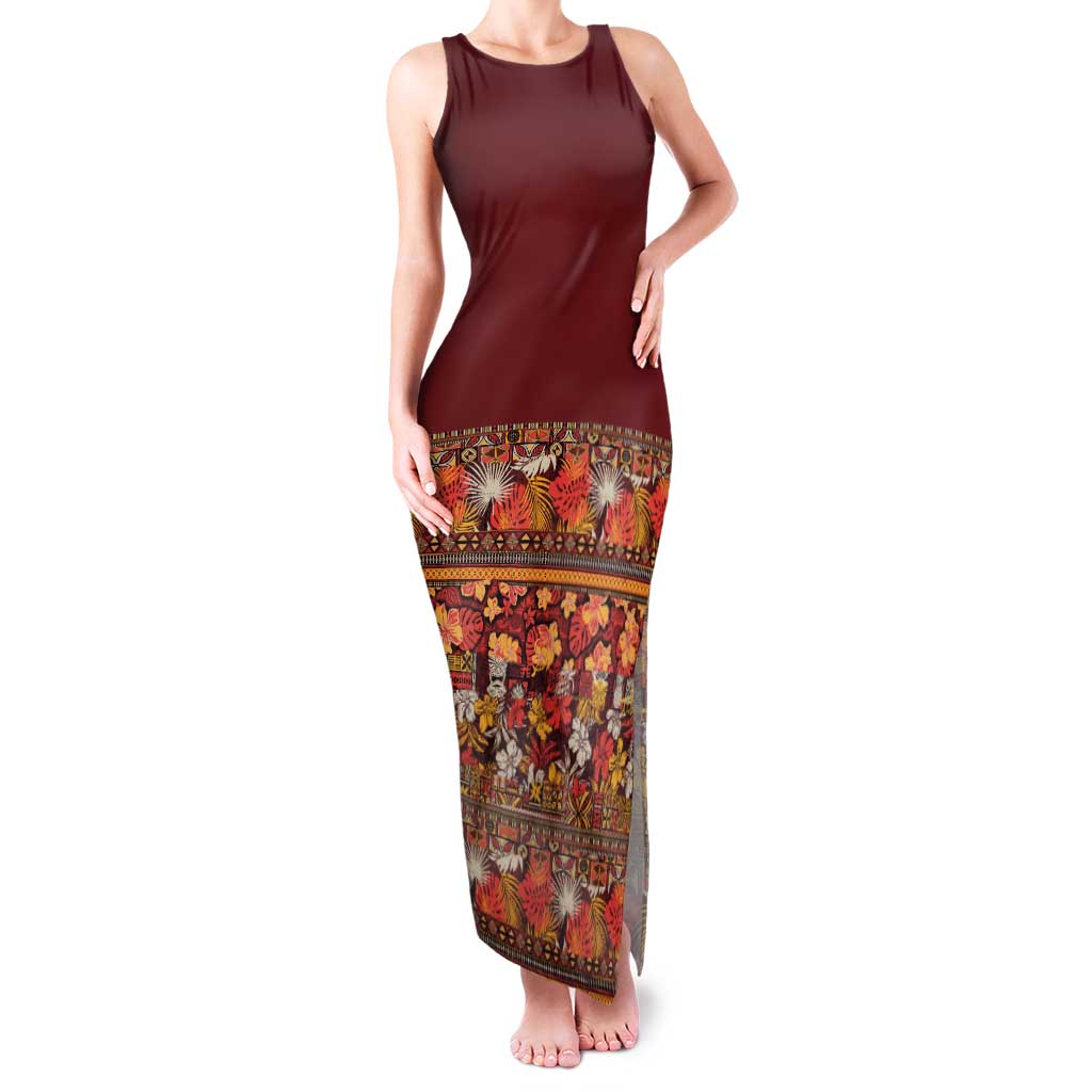 Hawaiian Tribal Elements Hibiscus Tank Maxi Dress Red Pattern - Polynesian Pride