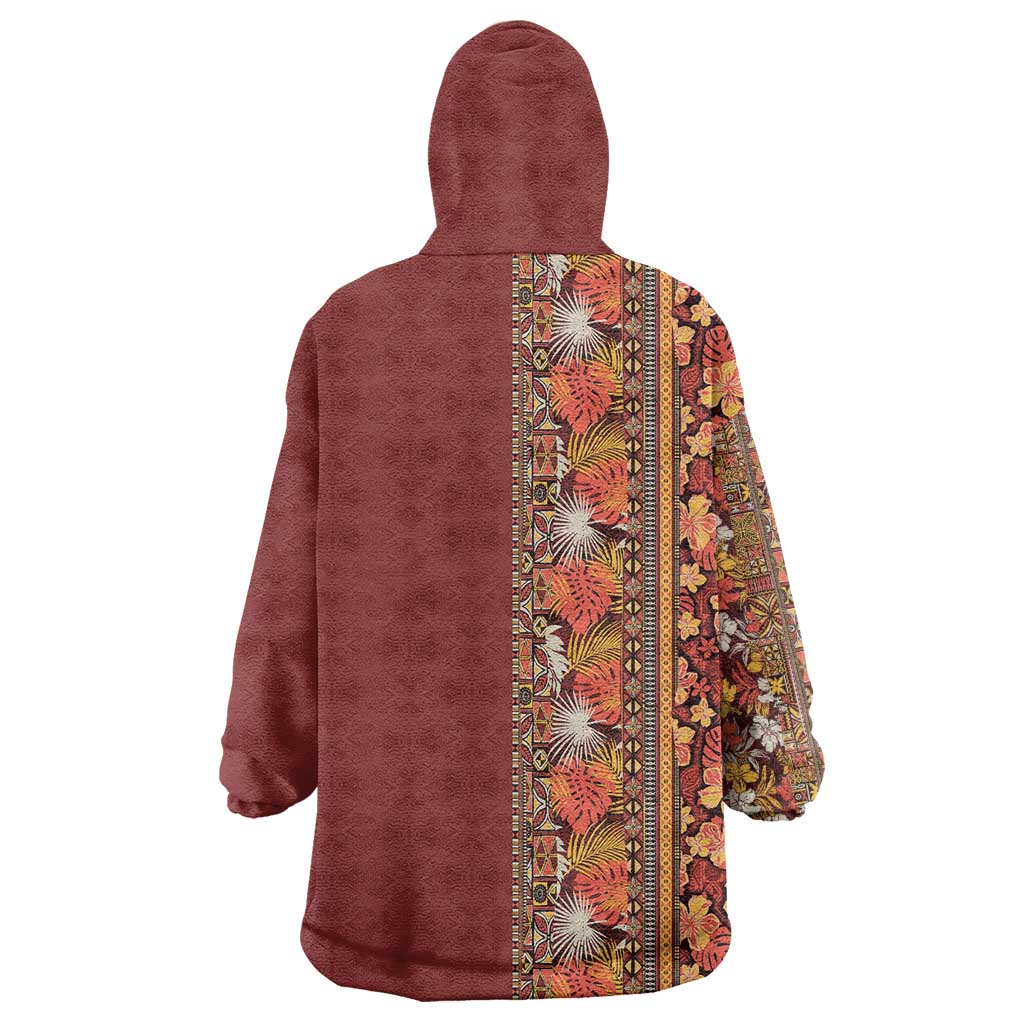 Hawaiian Tribal Elements Hibiscus Wearable Blanket Hoodie Red Pattern LT9 - Polynesian Pride