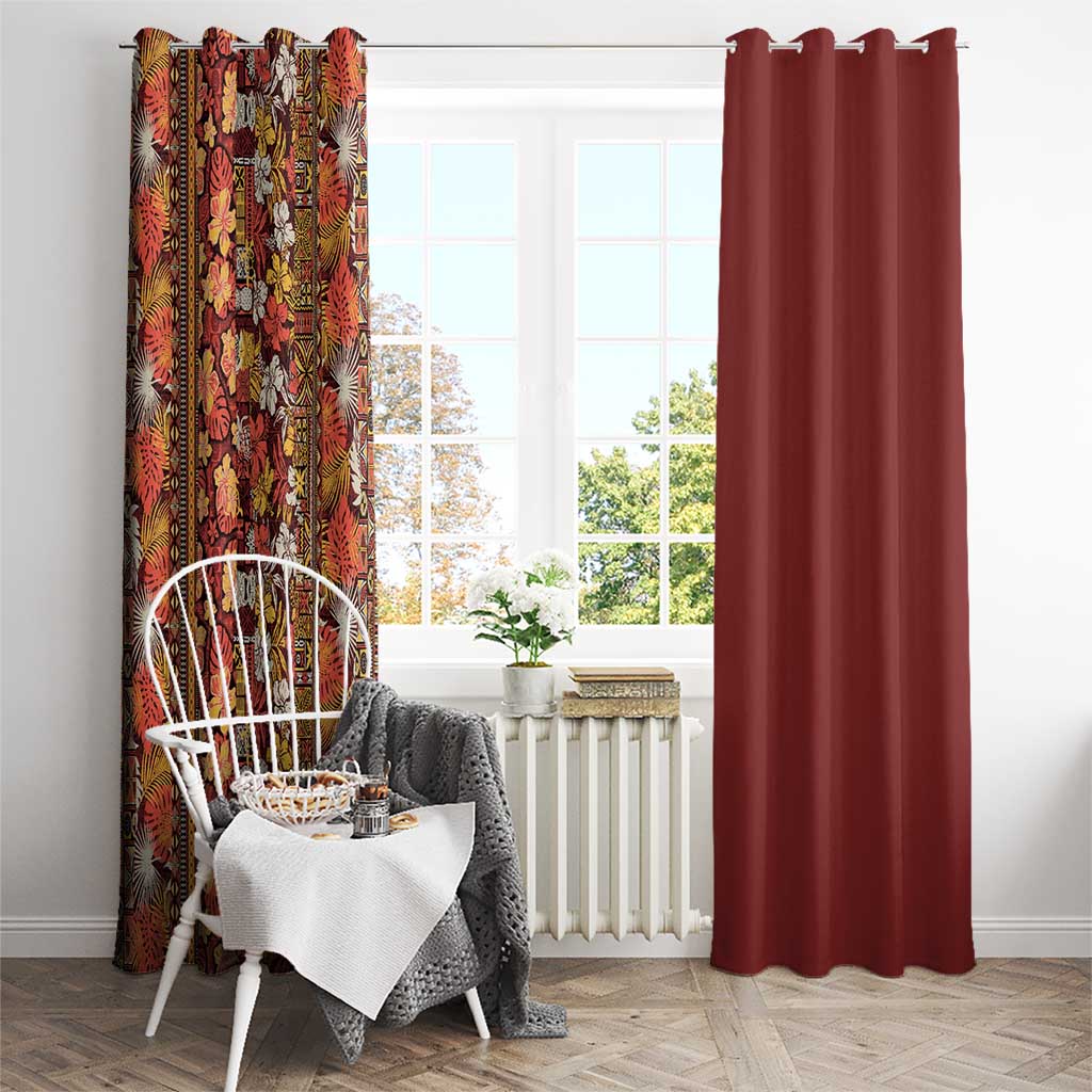 Hawaiian Tribal Elements Hibiscus Window Curtain Red Pattern - Polynesian Pride