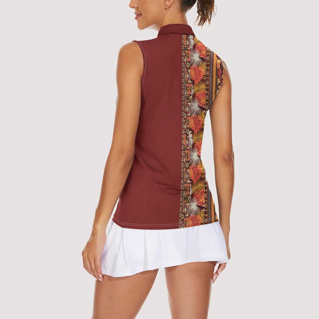 Hawaiian Tribal Elements Hibiscus Women Sleeveless Polo Shirt Red Pattern - Polynesian Pride