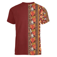 Hawaiian Tribal Elements Hibiscus Women V-Neck T-Shirt Red Pattern - Polynesian Pride