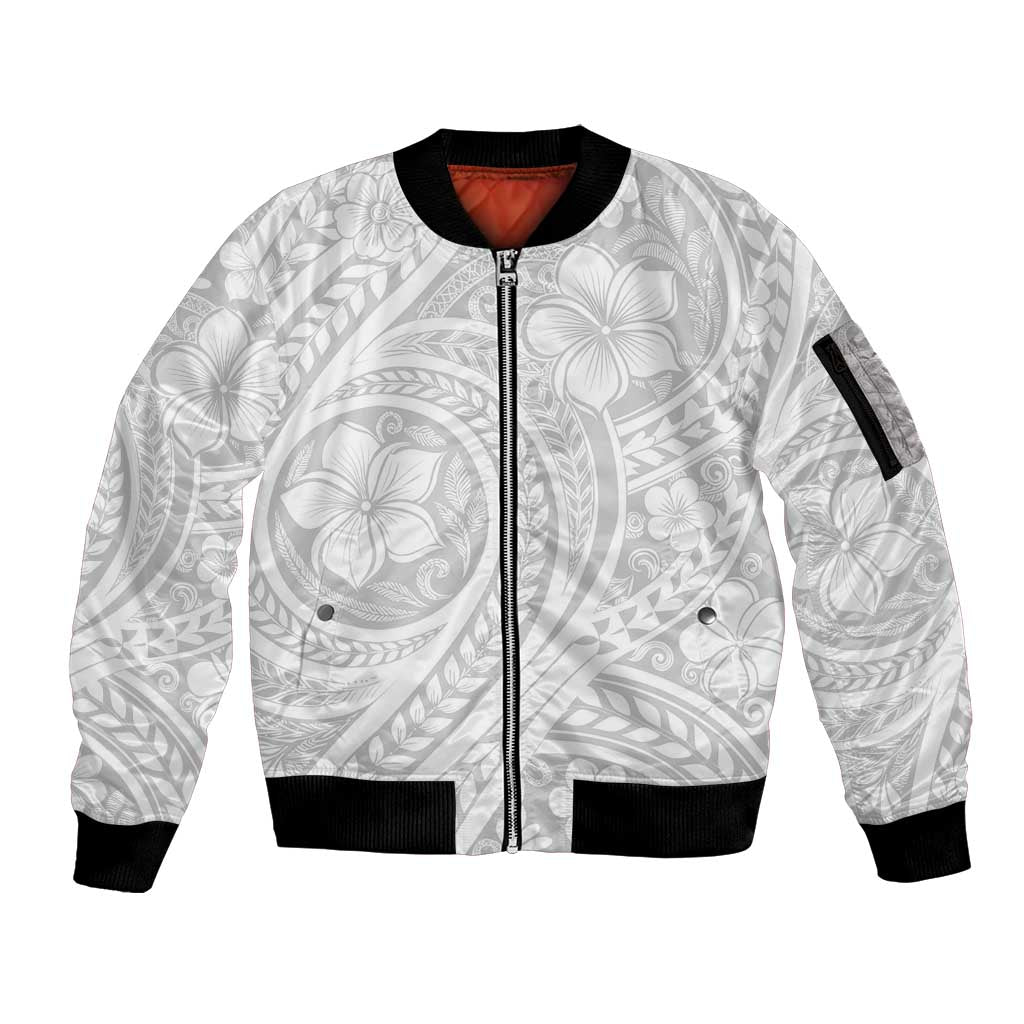 Lotu Tamaiti Samoan Polynesian Tribal Sleeve Zip Bomber Jacket LT9 Unisex White - Polynesian Pride