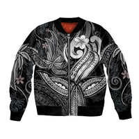 Polynesia Bomber Jacket Whale Tale and Polynesian Sunset Plumeria Black LT9 Unisex Black - Polynesian Pride