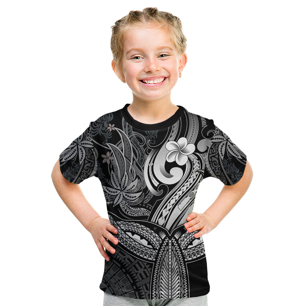 Polynesia Kid T Shirt Whale Tale and Polynesian Sunset Plumeria Black LT9 Black - Polynesian Pride