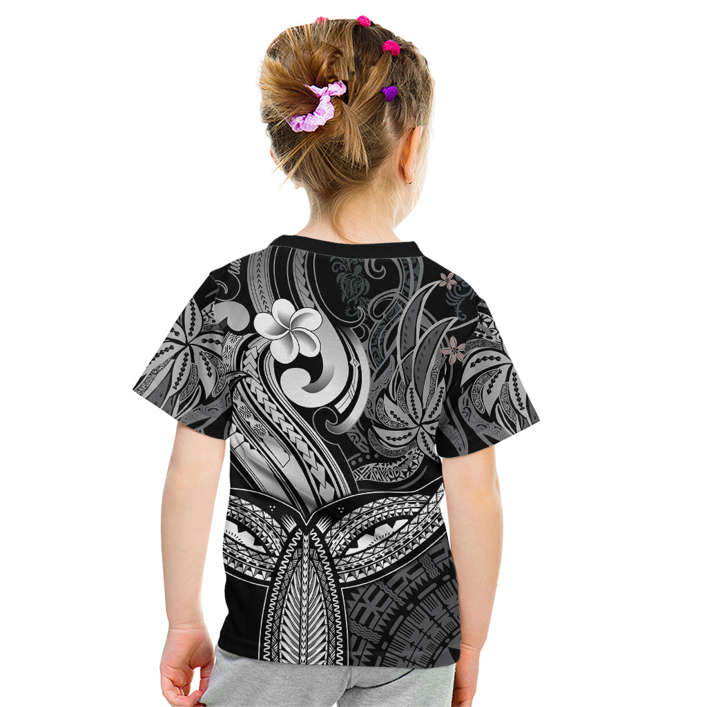 Polynesia Kid T Shirt Whale Tale and Polynesian Sunset Plumeria Black LT9 - Polynesian Pride