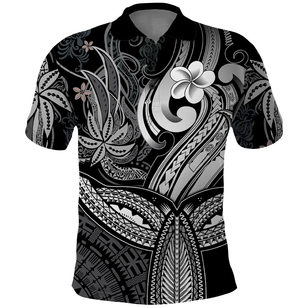 Polynesia Polo Shirt Whale Tale and Polynesian Sunset Plumeria Black LT9 Black - Polynesian Pride