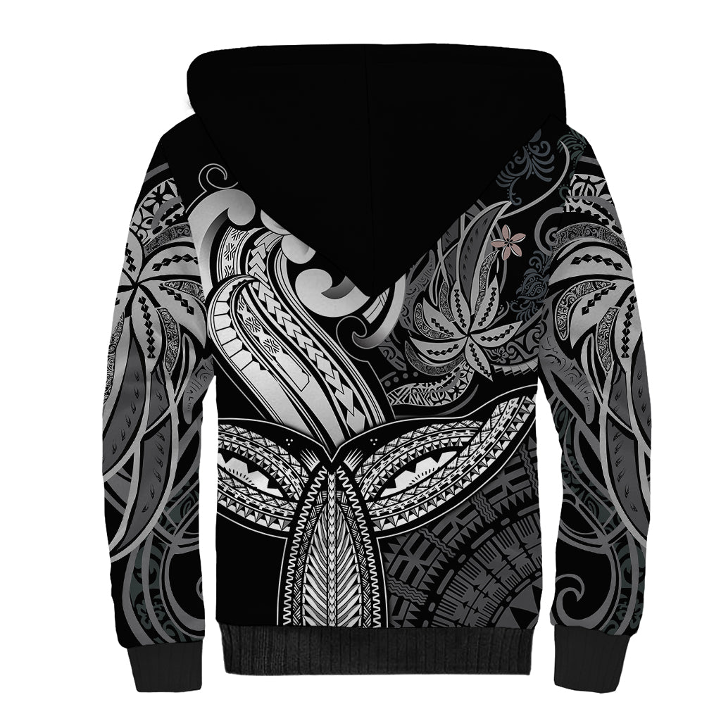 Polynesia Sherpa Hoodie Whale Tale and Polynesian Sunset Plumeria Black LT9 - Polynesian Pride