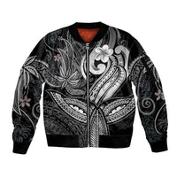 Polynesia Sleeve Zip Bomber Jacket Whale Tale and Polynesian Sunset Plumeria Black LT9 Unisex Black - Polynesian Pride