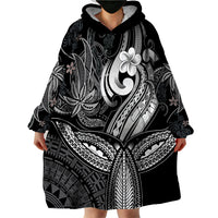 Polynesia Wearable Blanket Hoodie Whale Tale and Polynesian Sunset Plumeria Black LT9 - Polynesian Pride