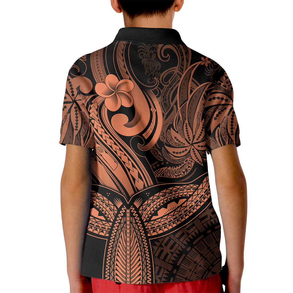 Polynesia Kid Polo Shirt Whale Tale and Polynesian Sunset Plumeria Gold LT9 - Polynesian Pride