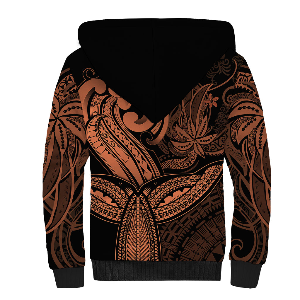 Polynesia Sherpa Hoodie Whale Tale and Polynesian Sunset Plumeria Gold LT9 - Polynesian Pride