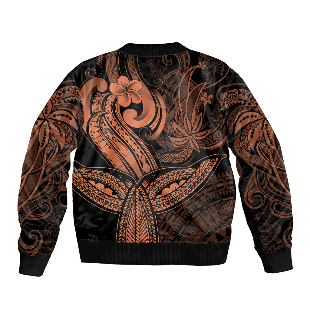 Polynesia Sleeve Zip Bomber Jacket Whale Tale and Polynesian Sunset Plumeria Gold LT9 - Polynesian Pride