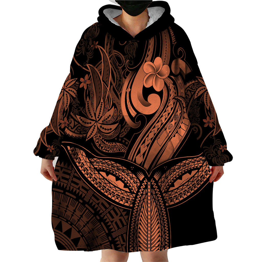Polynesia Wearable Blanket Hoodie Whale Tale and Polynesian Sunset Plumeria Gold LT9 - Polynesian Pride