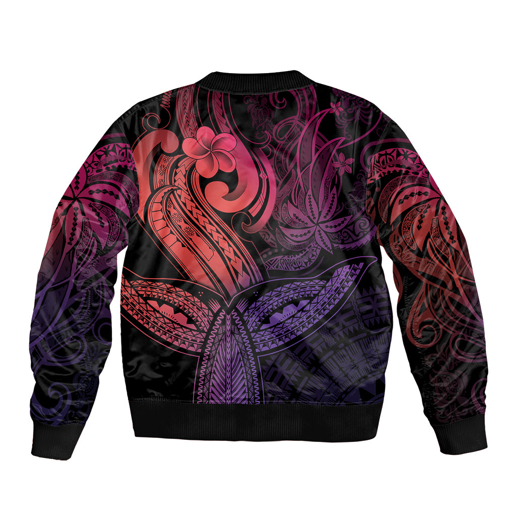 Polynesia Bomber Jacket Whale Tale and Polynesian Sunset Plumeria Pink LT9 - Polynesian Pride
