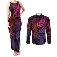 Polynesia Couples Matching Tank Maxi Dress and Long Sleeve Button Shirts Whale Tale and Polynesian Sunset Plumeria Pink LT9 Pink - Polynesian Pride