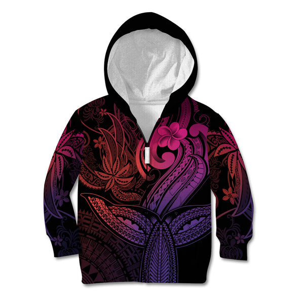 Personalised Niihau Hawaii Kid Hoodie Polynesian Tattoo and Pacific Plumeria Pink Vibe LT9