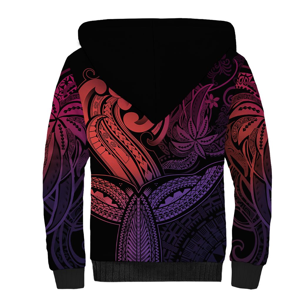 Polynesia Sherpa Hoodie Whale Tale and Polynesian Sunset Plumeria Pink LT9 - Polynesian Pride