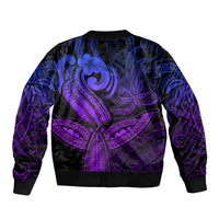 Polynesia Sleeve Zip Bomber Jacket Whale Tale and Polynesian Sunset Plumeria Purple LT9 - Polynesian Pride