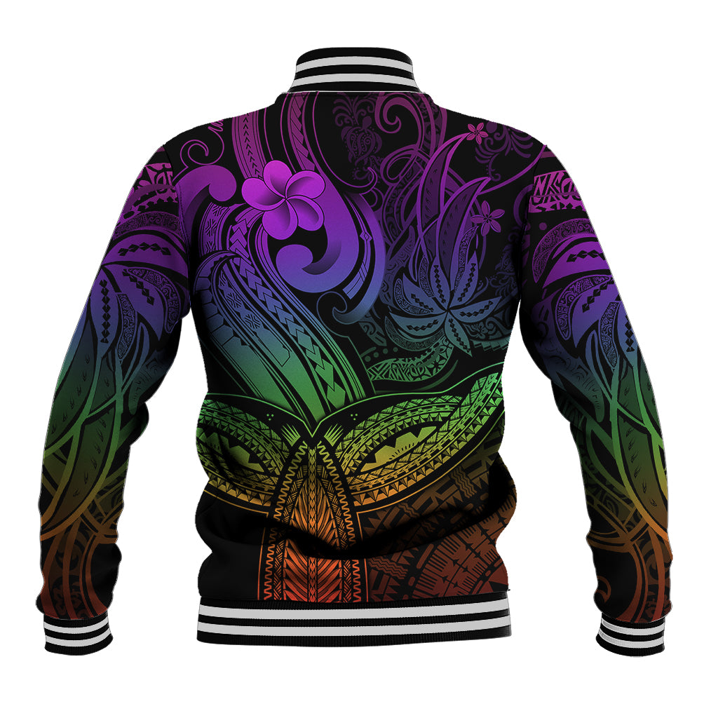 Polynesia Baseball Jacket Whale Tale and Polynesian Sunset Plumeria Rainbow LT9 - Polynesian Pride