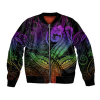Polynesia Bomber Jacket Whale Tale and Polynesian Sunset Plumeria Rainbow LT9 Unisex Rainbow - Polynesian Pride