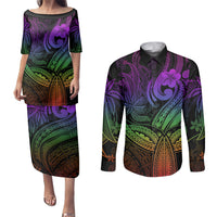 Polynesia Couples Matching Puletasi Dress and Long Sleeve Button Shirts Whale Tale and Polynesian Sunset Plumeria Rainbow LT9 Rainbow - Polynesian Pride