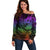 Polynesia Off Shoulder Sweater Whale Tale and Polynesian Sunset Plumeria Rainbow LT9 Women Rainbow - Polynesian Pride