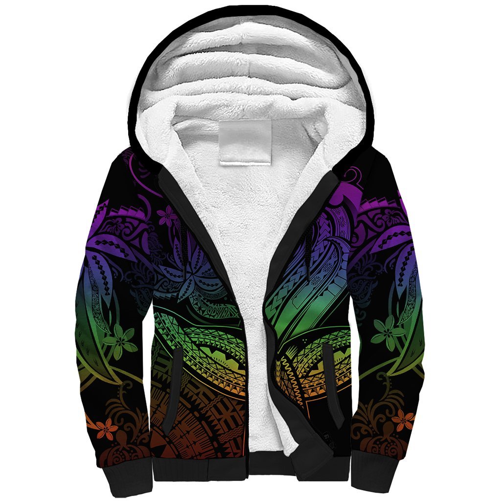 Polynesia Sherpa Hoodie Whale Tale and Polynesian Sunset Plumeria Rainbow LT9 Unisex Rainbow - Polynesian Pride