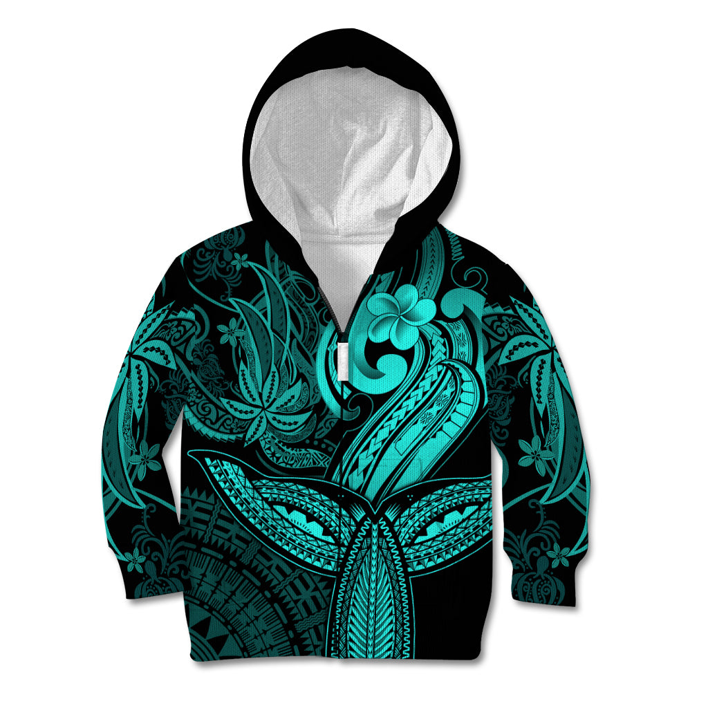 Polynesia Kid Hoodie Whale Tale and Polynesian Sunset Plumeria Turquoise LT9 Zip Hoodie Turquoise - Polynesian Pride