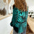 Polynesia Women Casual Shirt Whale Tale and Polynesian Sunset Plumeria Turquoise LT9 - Polynesian Pride
