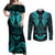 FSM Chuuk States Couples Matching Off Shoulder Maxi Dress and Long Sleeve Button Shirts Micronesia Vintage Polynesian Tribal Aqua Version LT9 Aqua - Polynesian Pride