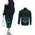 FSM Chuuk States Couples Matching Off The Shoulder Long Sleeve Dress and Long Sleeve Button Shirts Micronesia Vintage Polynesian Tribal Aqua Version LT9 - Polynesian Pride