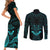 FSM Chuuk States Couples Matching Short Sleeve Bodycon Dress and Long Sleeve Button Shirts Micronesia Vintage Polynesian Tribal Aqua Version LT9 - Polynesian Pride
