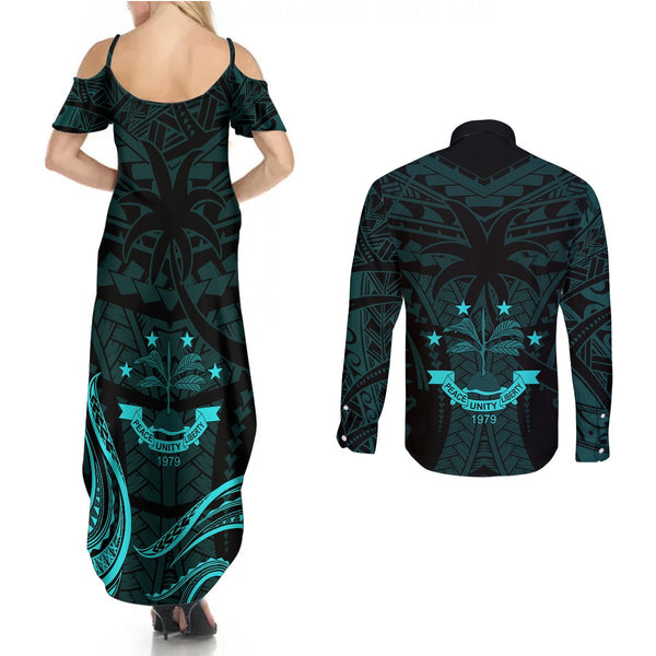 FSM Chuuk States Off Shoulder Maxi Dress Micronesia Vintage Polynesian Tribal Gold Version LT9 main image 1