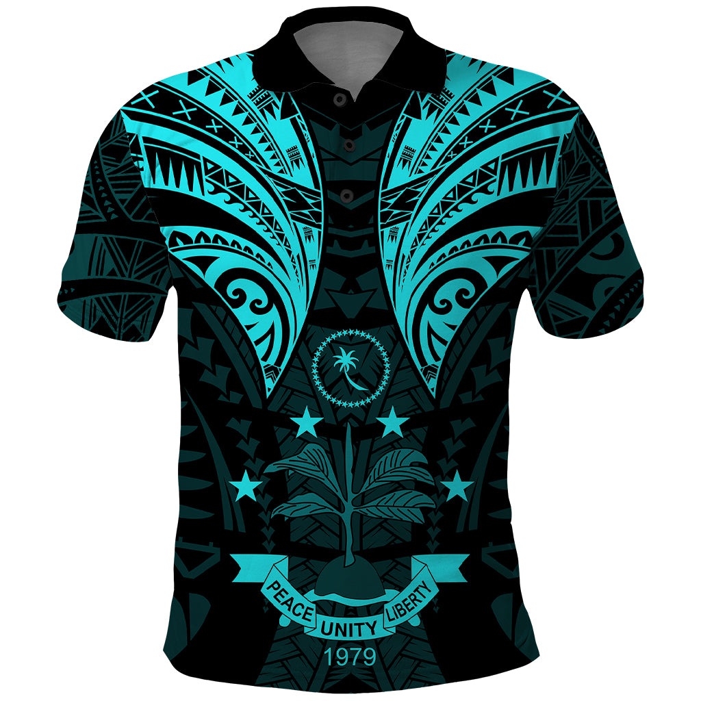 FSM Chuuk States Polo Shirt Micronesia Vintage Polynesian Tribal Aqua Version LT9 Aqua - Polynesian Pride