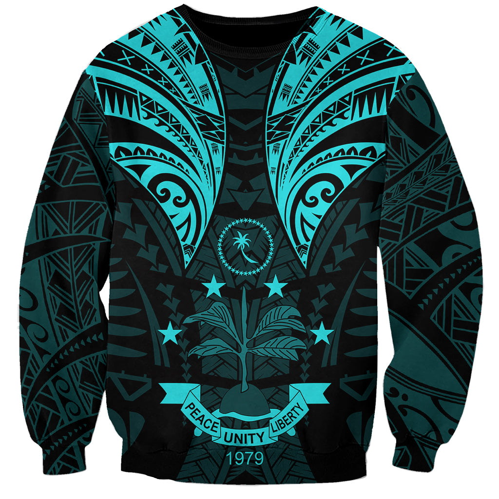 FSM Chuuk States Sweatshirt Micronesia Vintage Polynesian Tribal Aqua Version LT9 Unisex Aqua - Polynesian Pride