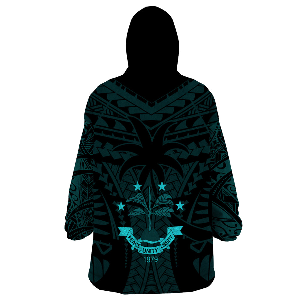 FSM Chuuk States Wearable Blanket Hoodie Micronesia Vintage Polynesian Tribal Aqua Version LT9 - Polynesian Pride
